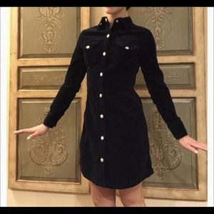 Alexa Chung for AG Womens Small Corduroy Shirt Dress Button Front Navy Blue